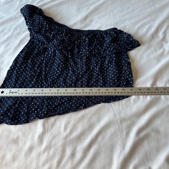 American Eagle One Shoulder Asymmetric Crop Top Polka Dot Blue Sz Small Preppy - Picture 12 of 15